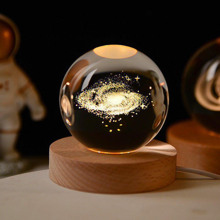 Lámpara nocturna de bola de cristal de ciervo de 60 mm, hecha de joyas talladas con láser 3d, con bolas de cristal luminosas de varios sistemas solares, regalos de cumpleaños / festivos
