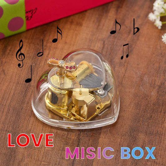 Caja de música de amor mariposa, parejas creativas, regalos de cumpleaños, mini decoración familiar, Metal acrílico transparente, accesorios metálicos visibles en tu corazón