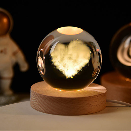 Lámpara nocturna de bola de cristal de ciervo de 60 mm, hecha de joyas talladas con láser 3d, con bolas de cristal luminosas de varios sistemas solares, regalos de cumpleaños / festivos