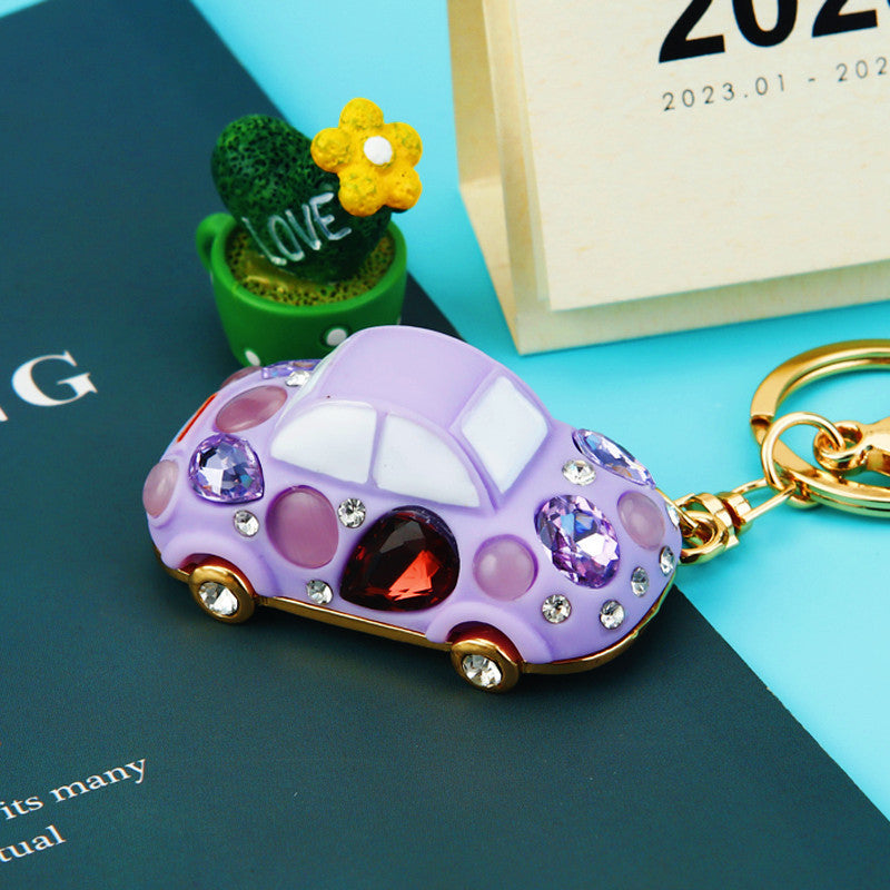 Llavero de coche de escarabajo de diamante de agua, serie creativa brillante, colgante decorado exquisito para mujeres