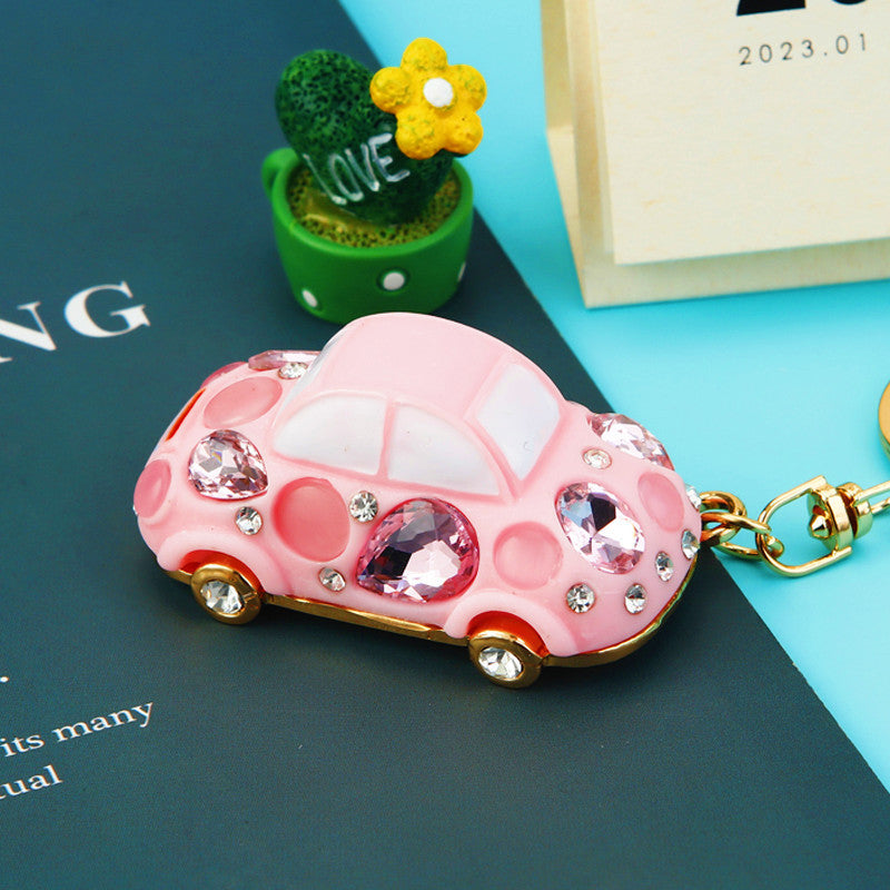 Llavero de coche de escarabajo de diamante de agua, serie creativa brillante, colgante decorado exquisito para mujeres