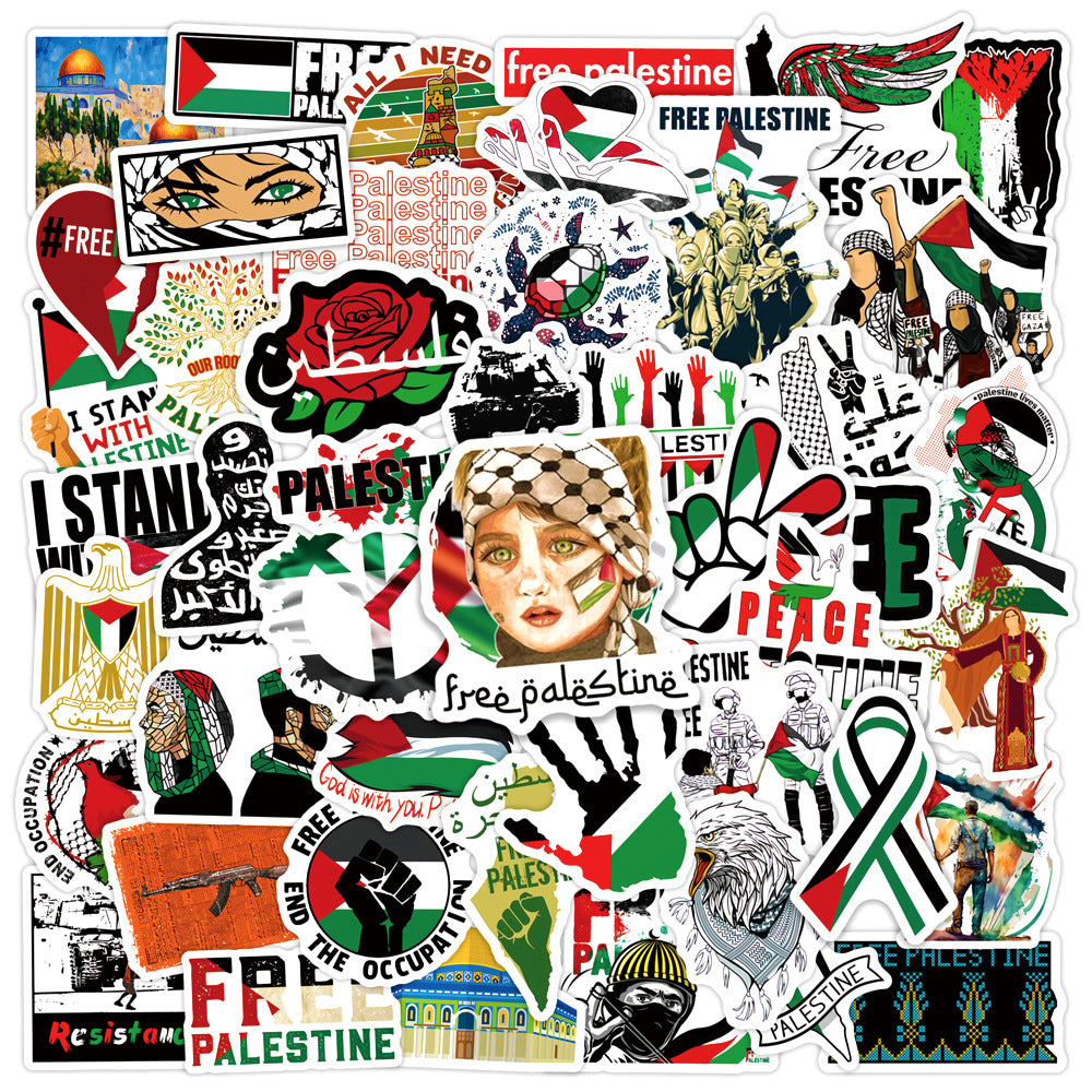 50 pegatinas palestinas, decoración impermeable de vasos de agua personalizados de patineta de cuaderno, pegatinas de graffiti