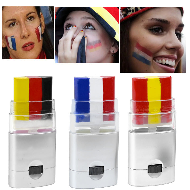 Traje de color facial de los aficionados a la Copa del mundo, color facial de los aficionados al fútbol en los partidos de la selección nacional, fácil de limpiar el color facial de rayas tricolor
